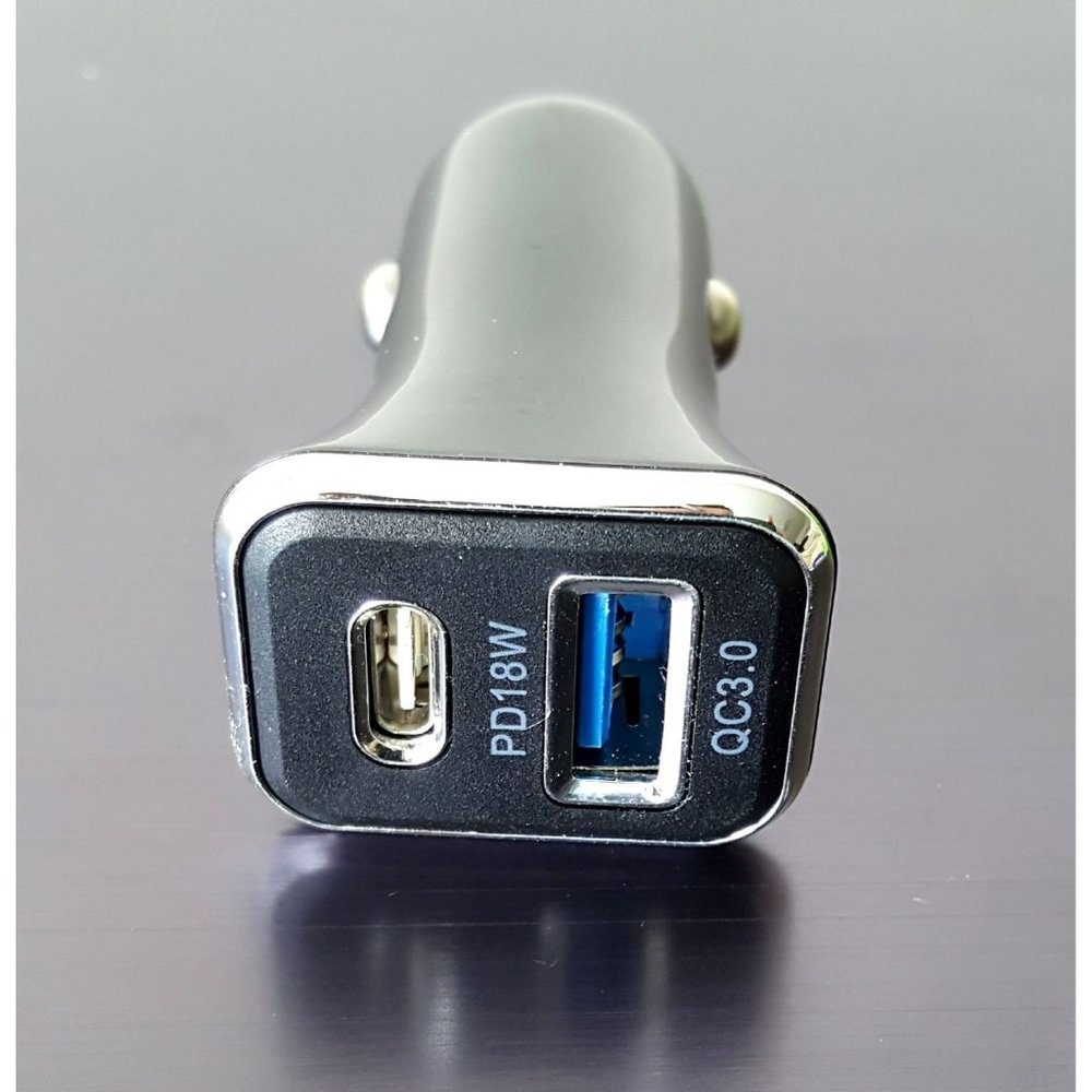 Fast PD Car Charger Dual Port Black Type C Port and USB A Port QC 3.0 Quick Char